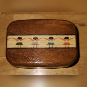 Handmade Wooden Trinket Box with Painted Folk Art Girls